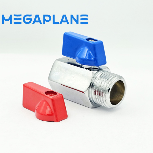 Кран шаровый мини 1/2" вн./нар., хромированный (красные и синие ручки ...
