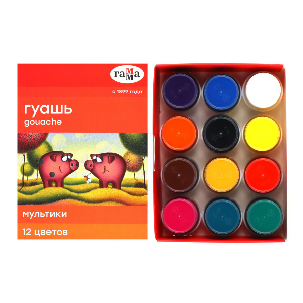 Гуашь 12 цветов, 20 мл, картонная коробка Гамма 221032 - купить с ...