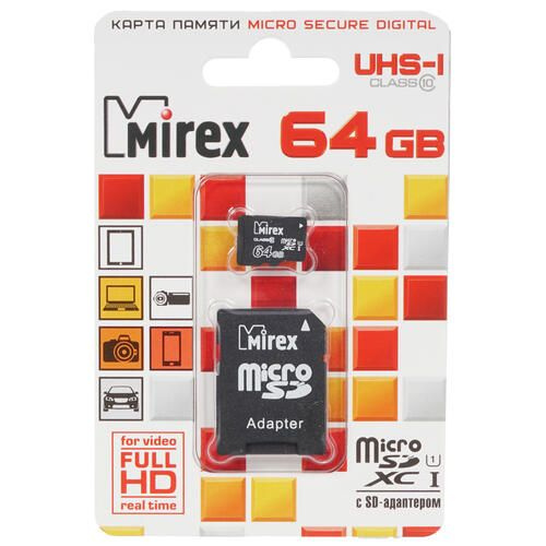 Карта памяти Mirex microSDXC 64 ГБ 13613-AD10SD64 - купить с доставкой ...