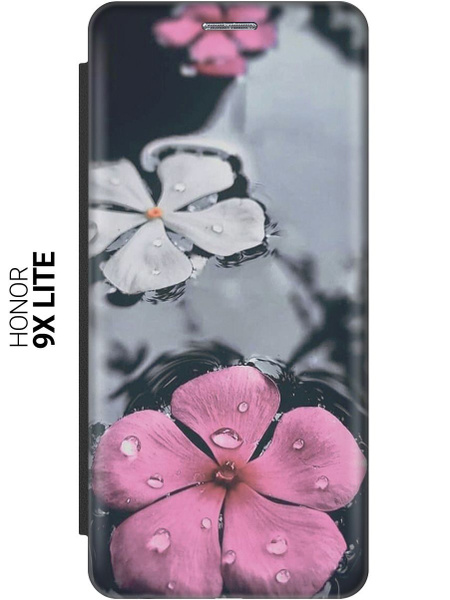 Чехол-книжка на Honor 9X Lite / Хонор 9Х Лайт c принтом "Фиалки в воде ...