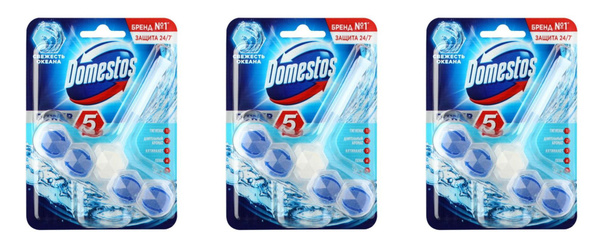 Domestos Блок для очищения унитаза свежесть океана, 55 гр, 3 шт ...