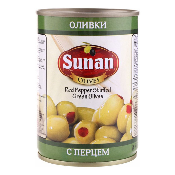 Оливки Sunan зеленые без косточки с красным перцем 300 г - купить с ...