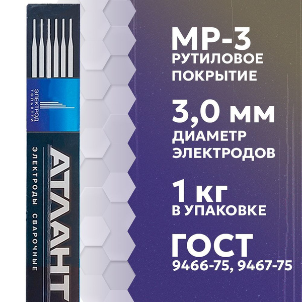 Электроды сварочные Атлант МР-3, 1 кг, д. 3.0 мм (НАКС) - купить с ...