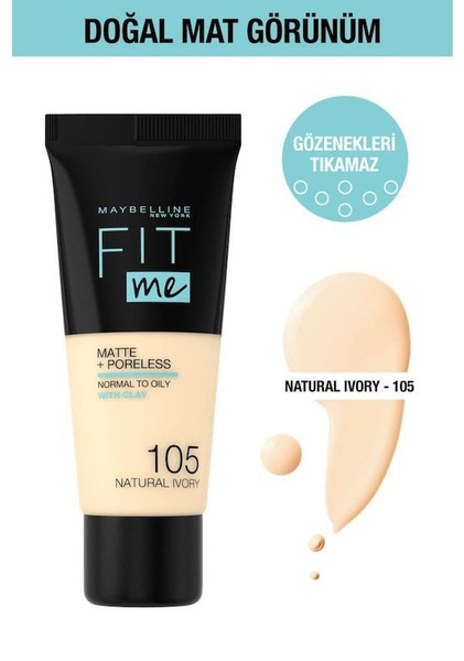 Maybelline New York Fit Me Матовый + тональный крем без пор-105 Natural ...