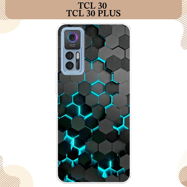 Силиконовый чехол на TCL 30/30 Plus / ТСЛ 30/30 Плюс Соты бирюзовые ...