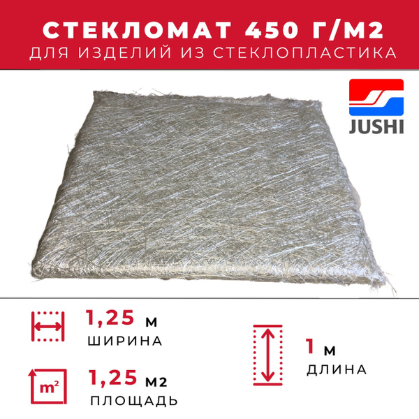 Стекломат плотность 450 г/м2, 1,25 х 1 м, конструкционный эмульсионный ...