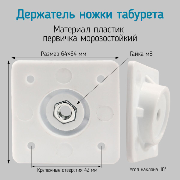 Крепление для мебельных ножек, м8, белый, 8шт - купить с доставкой по ...