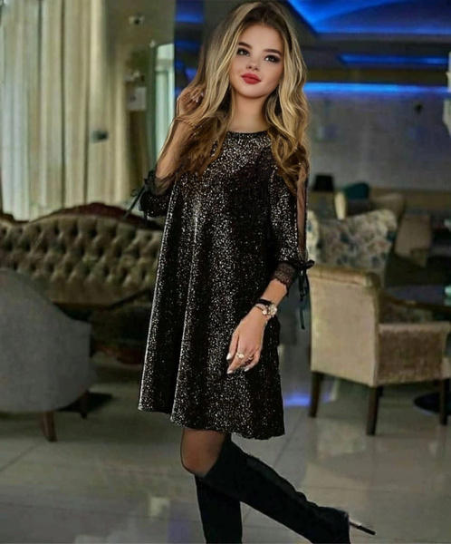 Платье новогоднее с блестками, Женский, На любой сезон, размер 48 ...