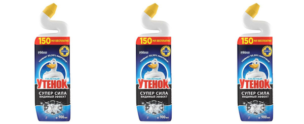 Туалетный Утенок Чистящее средство для унитаза, 900 мл, 3 штуки ...