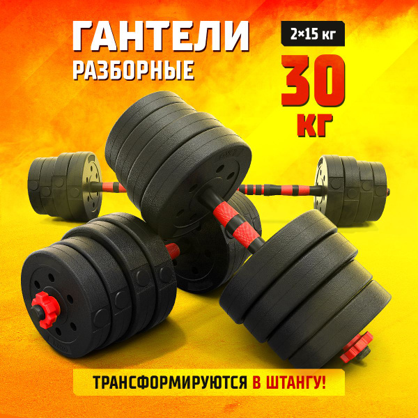 Гантели Profigym разборные + штанга (трансформер), 2 шт. по 15 кг ...