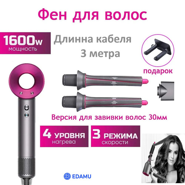 Фен для волос ADEMY FENkudS, темно-серый, розовый - купить по выгодным ...