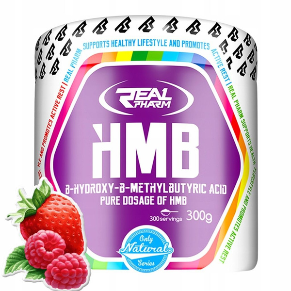 Real Pharm, HMB Гидроксиметилбутират, порошок 300г со вкусом клубника ...