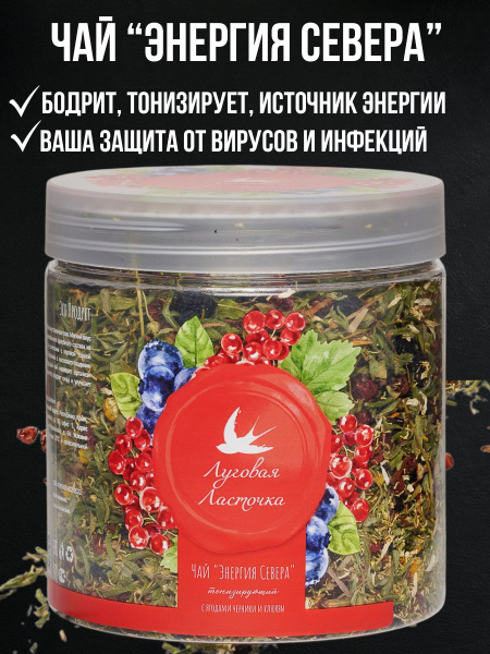Травяной чай с черникой, брусникой и ромашкой Энергия Севера 95 г ...