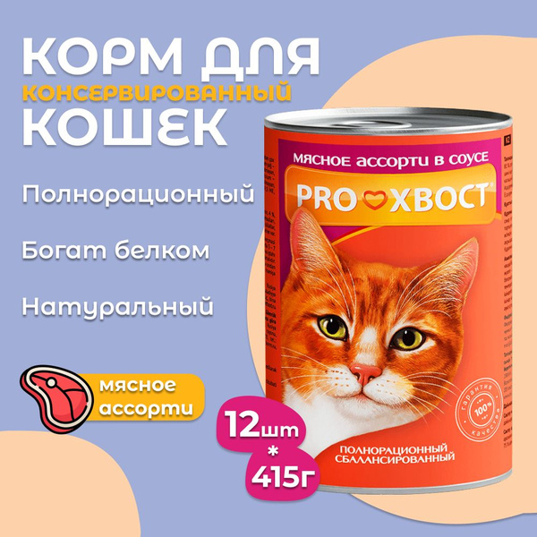 Корм для кошек ProХвост / Прохвост 415гр* 12 банок, консервированный ...