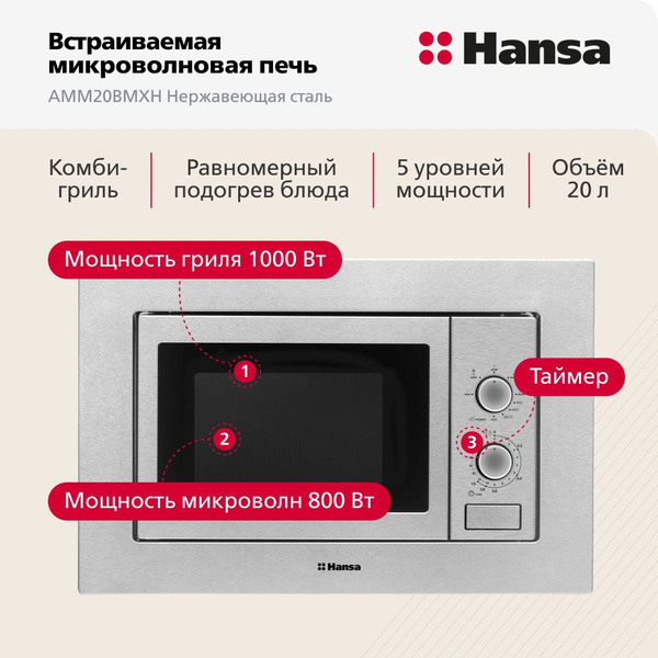Встраиваемая микроволновая печь Hansa AMM20BMXH - купить по низким ...