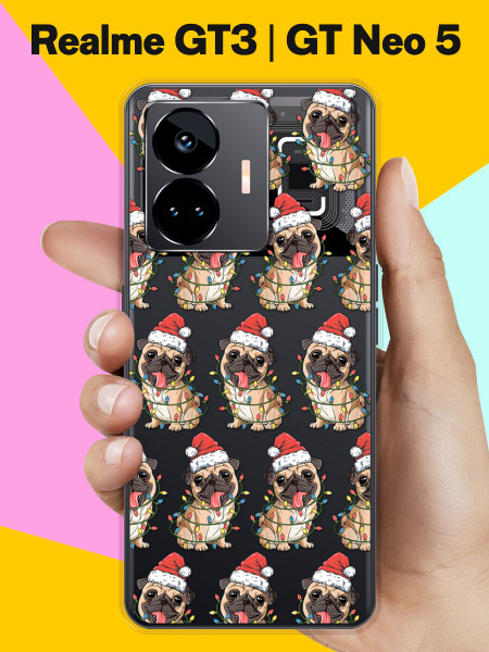 Новогодний чехол на realme GTNeo 5 / realme GT3 Узор Из Мопсов / для ...