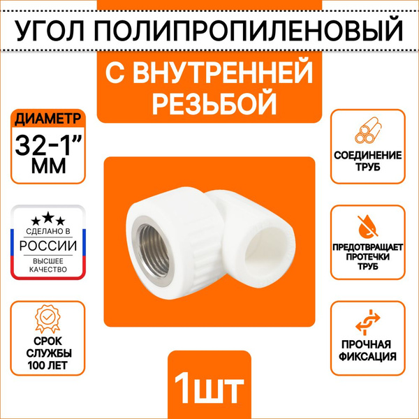 Угол 32-1" для полипропиленовых труб Millennium с внутренней резьбой ...