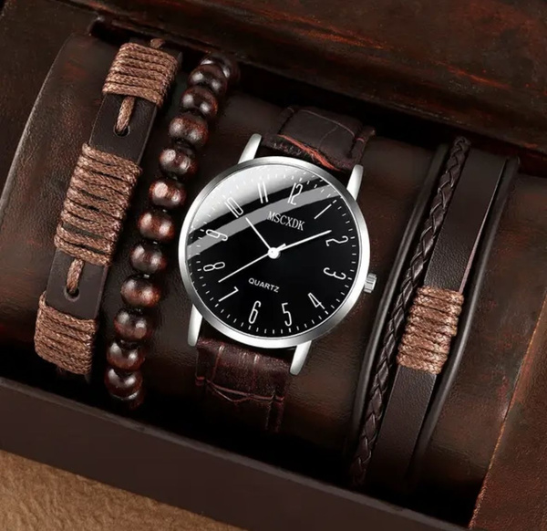 Часы мужские кварцевые наручные/ мужской комплект - часы, 3 браслета ...