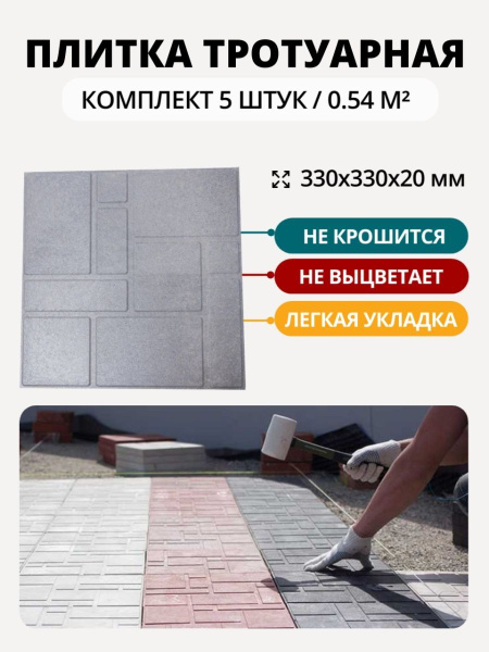 Характеристики Плитка тротуарная полимерпесчаная, 10 кирпичей, 33х33х2 ...
