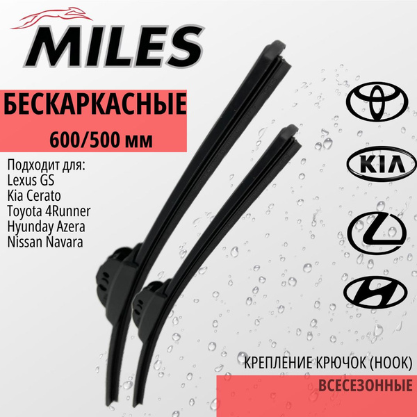 Комплект бескаркасных щеток стеклоочистителя MILES 60/50БМК, крепление ...