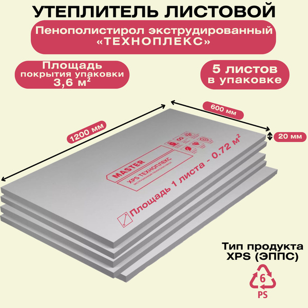 Утеплитель "Техноплекс" 1200x600x20 мм, 5 листов в упаковке ...