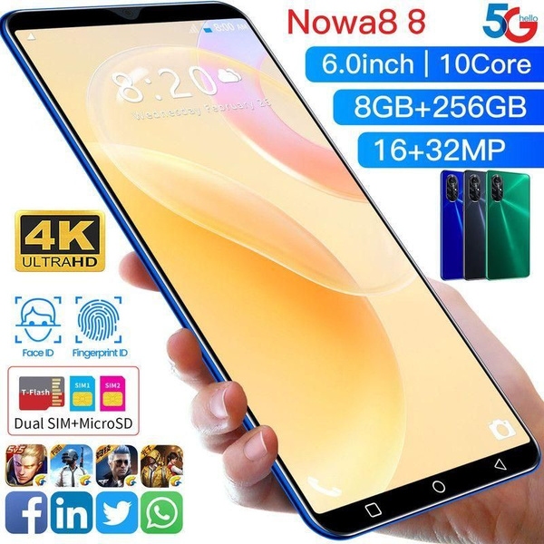 Мобильный телефон nowa 8, 8+256Гб памяти, экран 6,1 дюйма, синий ...