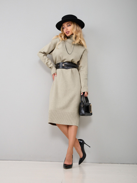 Платье водолазка с горлом женское трикотажное миди с длинным рукавом ...