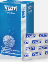 VIZIT Презервативы HI-TECH Sensitive, сверхчувствительные, контурные, анатомической формы, 12 шт. Презервативы VIZIT