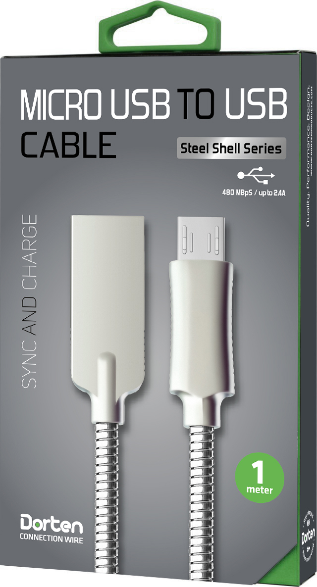 фото Кабель Dorten Micro-USB to USB cable: Steel Series 1 meter (silver/серебряный) -