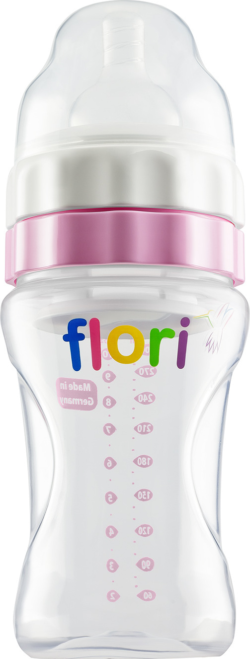 фото Бутылочка Flori (Флори) для кормления, розовая, 300 мл.