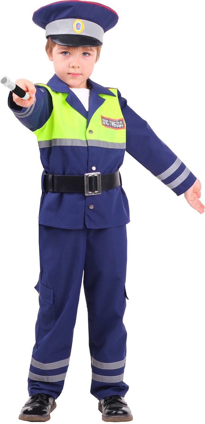 фото Карнавальный костюм Инспектор ДПС рубашка, брюки, фуражка, ремень, жезл размер 122-64 Пуговка