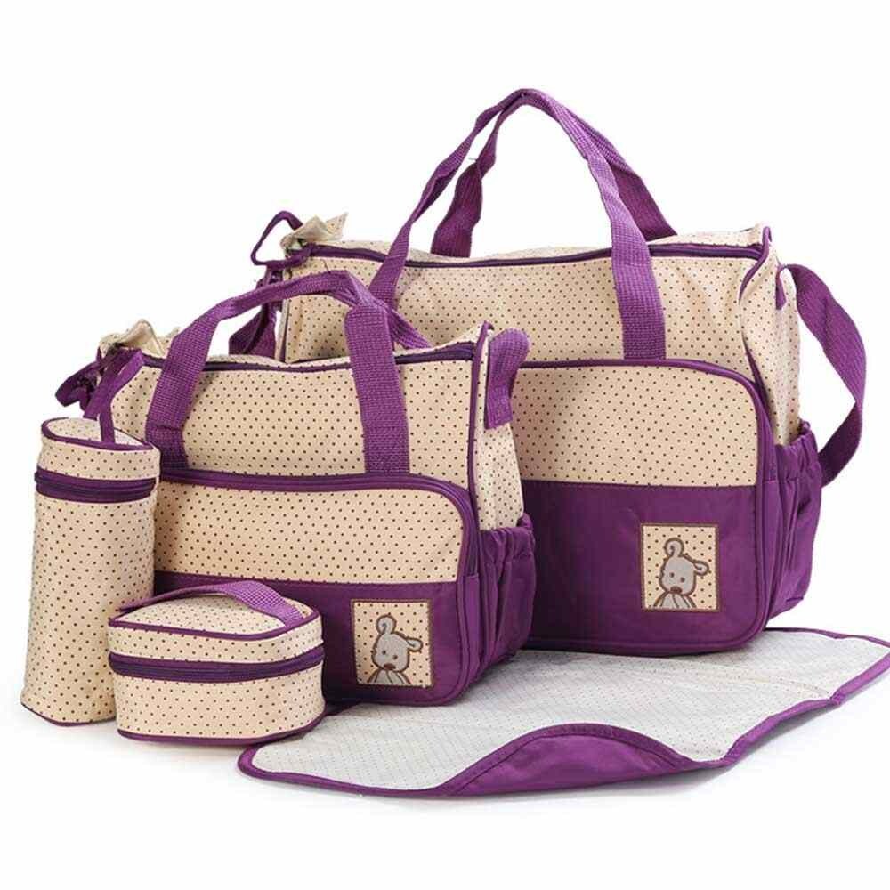 5pcs/Set diaper Bag Suits for mom Baby Bottle Holder Mummy Cart Pram Nappy Stroller Maternity Trolley Nappy Bag Sets