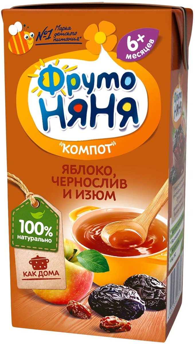 ФрутоНяня компот из яблок, чернослива и изюма с 6 месяцев, 0,2 л ...