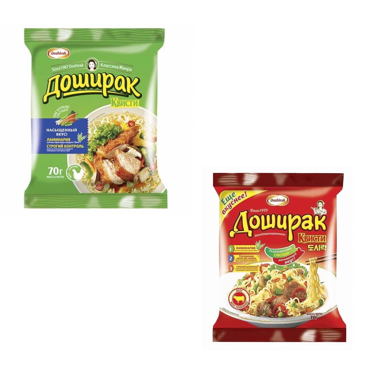 Лапша Доширак Квисти со вкусом говядины и курицы 70 г (48 штук в ...