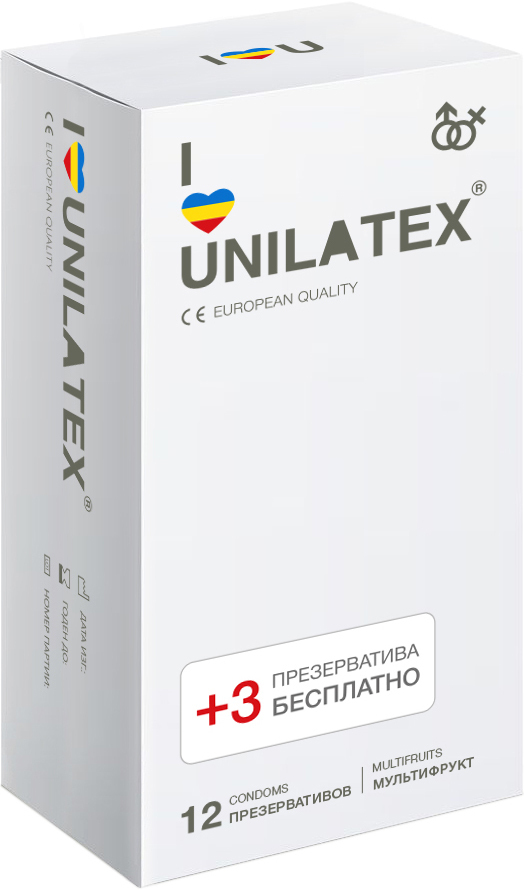 Презервативы Unilatex Multifruits, 12 шт. + 3 шт. в подарок