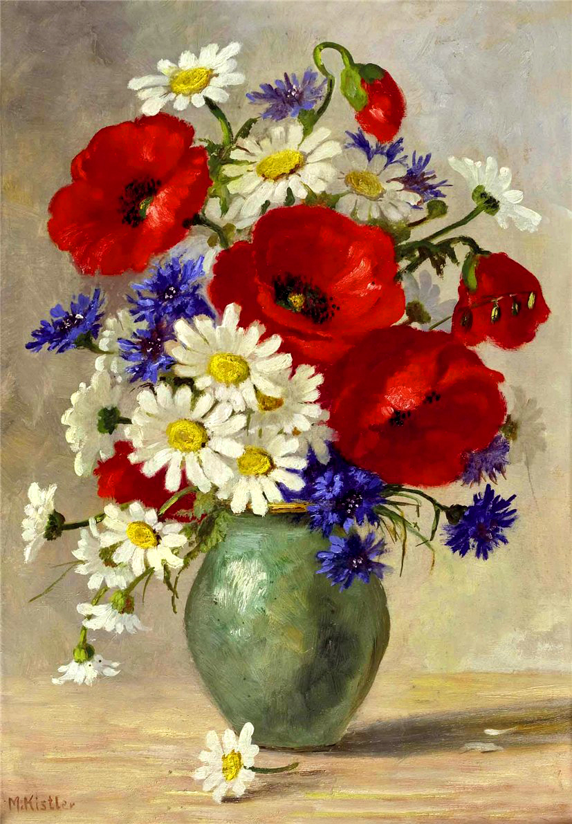 Картина полевые цветы в вазе