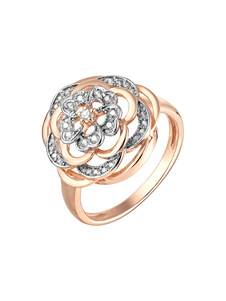 SamoroDki Jewelry Кольцо "Зимняя роза" с фианитами из серебра 925 пробы
