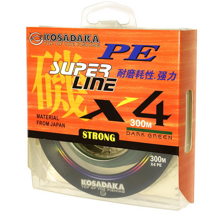 Шнур плетеный Kosadaka "SUPER LINE PE X4" 300м, цв. dark green, 0,10мм, 3.2кг