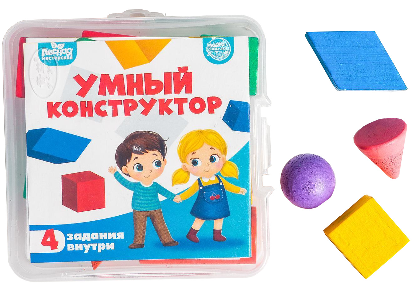 Обучающий конструктор "Умный конструктор", деревянные фигуры со схемами ...