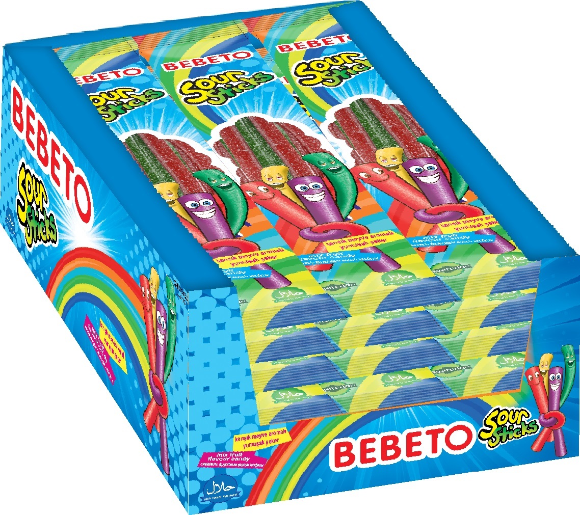 Жевательный мармелад BEBETO SOUR STICKS (мультифрукт) 24 шт. по 35 гр.  (Халяль) - купить с доставкой по выгодным ценам в интернет-магазине OZON  (297016745)