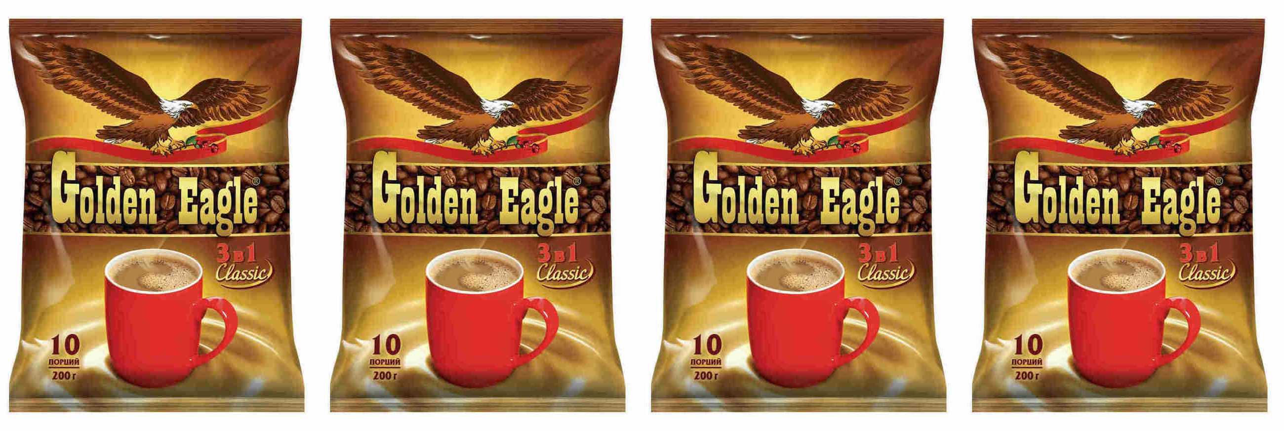 Кофе "GOLDEN EAGLE",(3 в 1 Classic, 10 порций по 20 ГР.), 200 ГР х 4 ШТ ...
