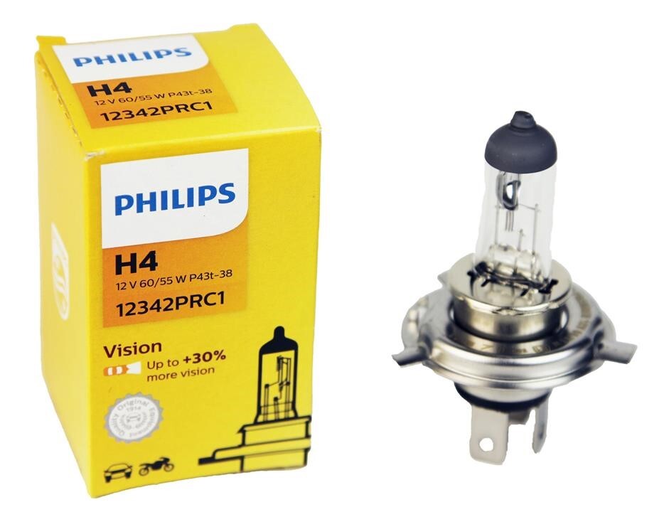 ЛампагалогеноваяавтомобильнаяPhilipsH412V60/55WP43t-38C1+30%Vision