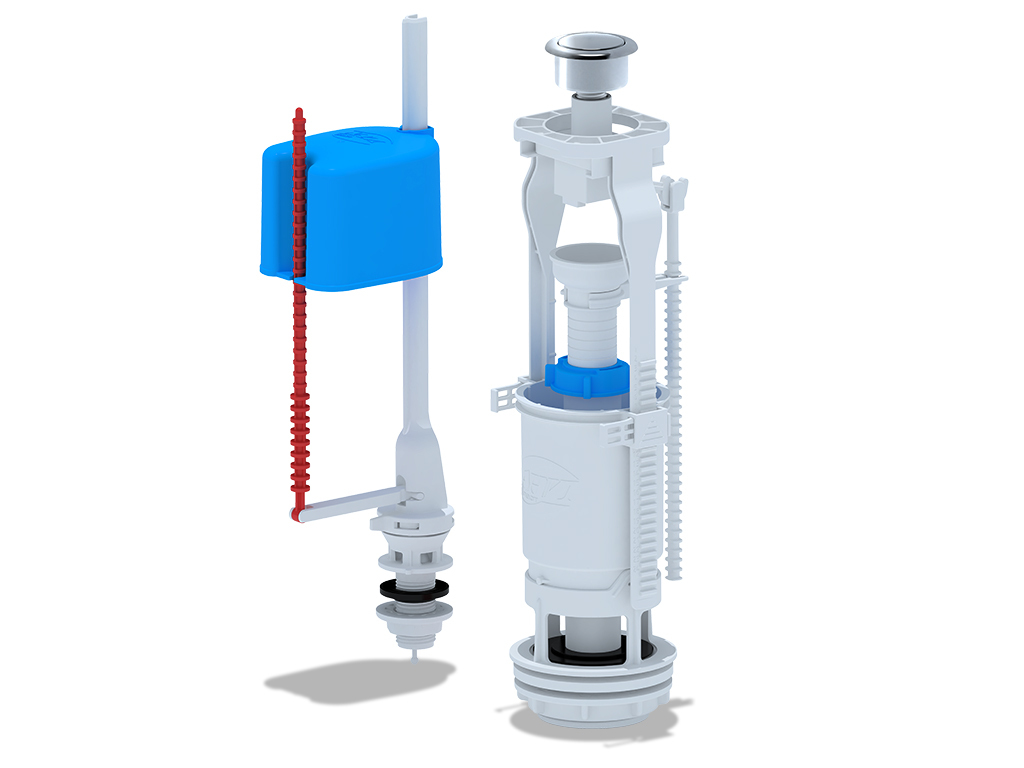 Арматуры для бачка унитаза АНИ пласт WC6550M однорежимная с нижней подводкой 1/2" металлизированная кнопка