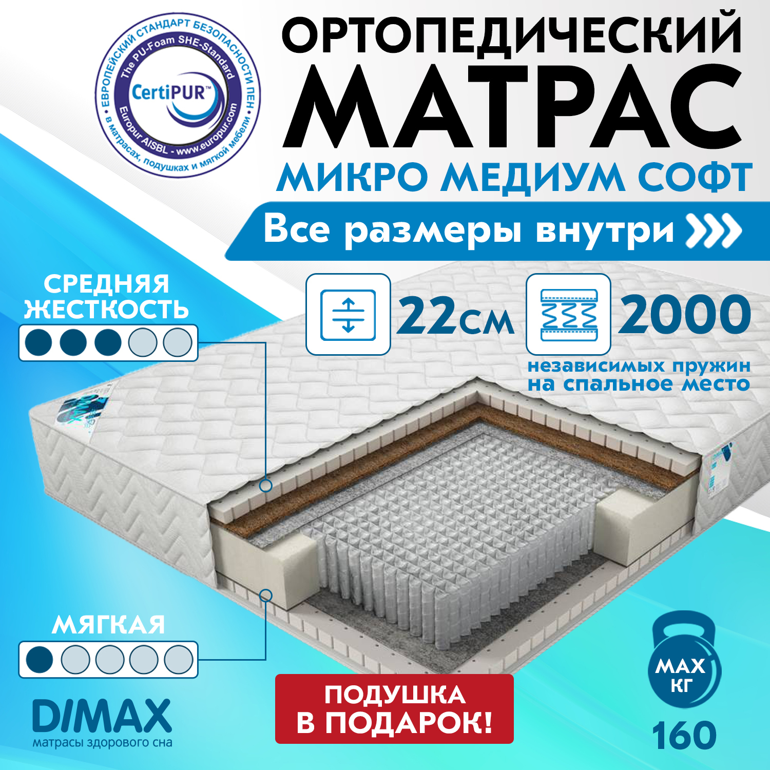 Матрас Dimax микро Медиум 200x200 ортопедический пружинный