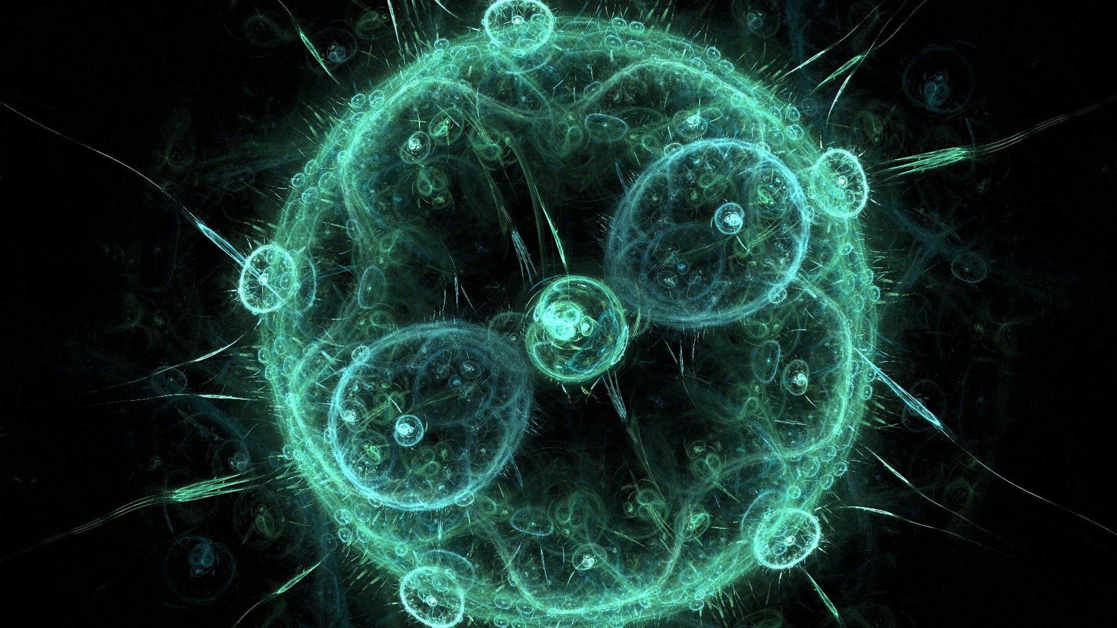Атом живого организма. Живая клетка. Фракталы в физике. Микромир молекулы. Светящиеся молекулы.