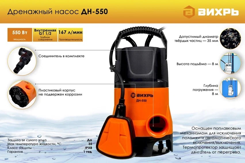 Схема дренажного насоса вихрь