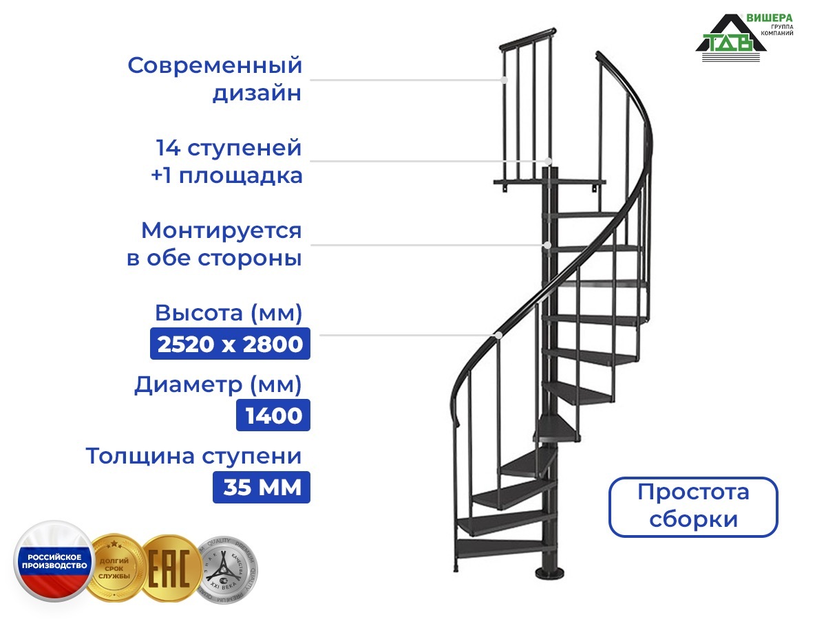 Лестница винтовая металлическая на второй этаж Calgary Anthracite d140 цвет  антрацит - купить с доставкой по выгодным ценам в интернет-магазине OZON  (611873787)