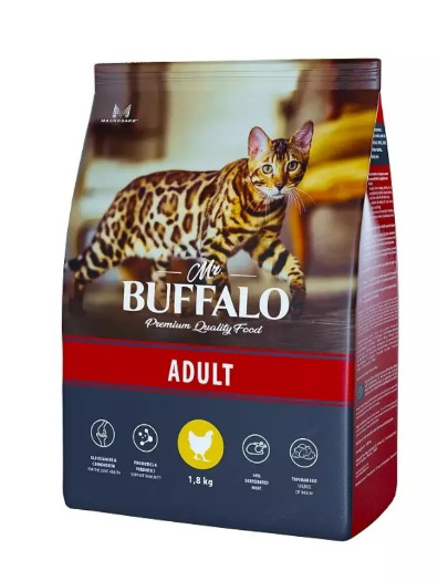 Сухой корм для взрослых кошек Mr.Buffalo Adult с курицей, 1,8кг