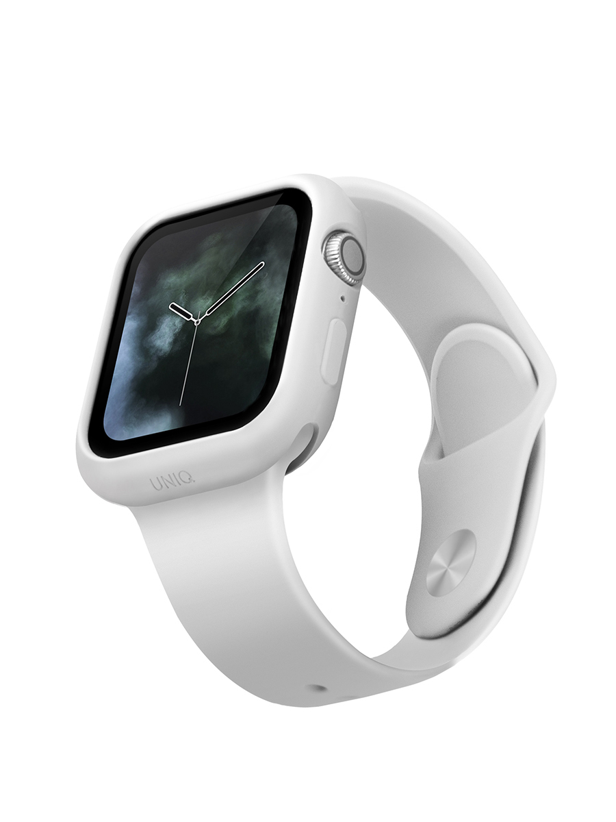 ЧехолUNIQLinoнасмартчасыAppleWatch44mm/мм/бампердляумныхчасовЭплВотчсерии4,5,6иSE,SE2силиконовыйдвухслойный,белый