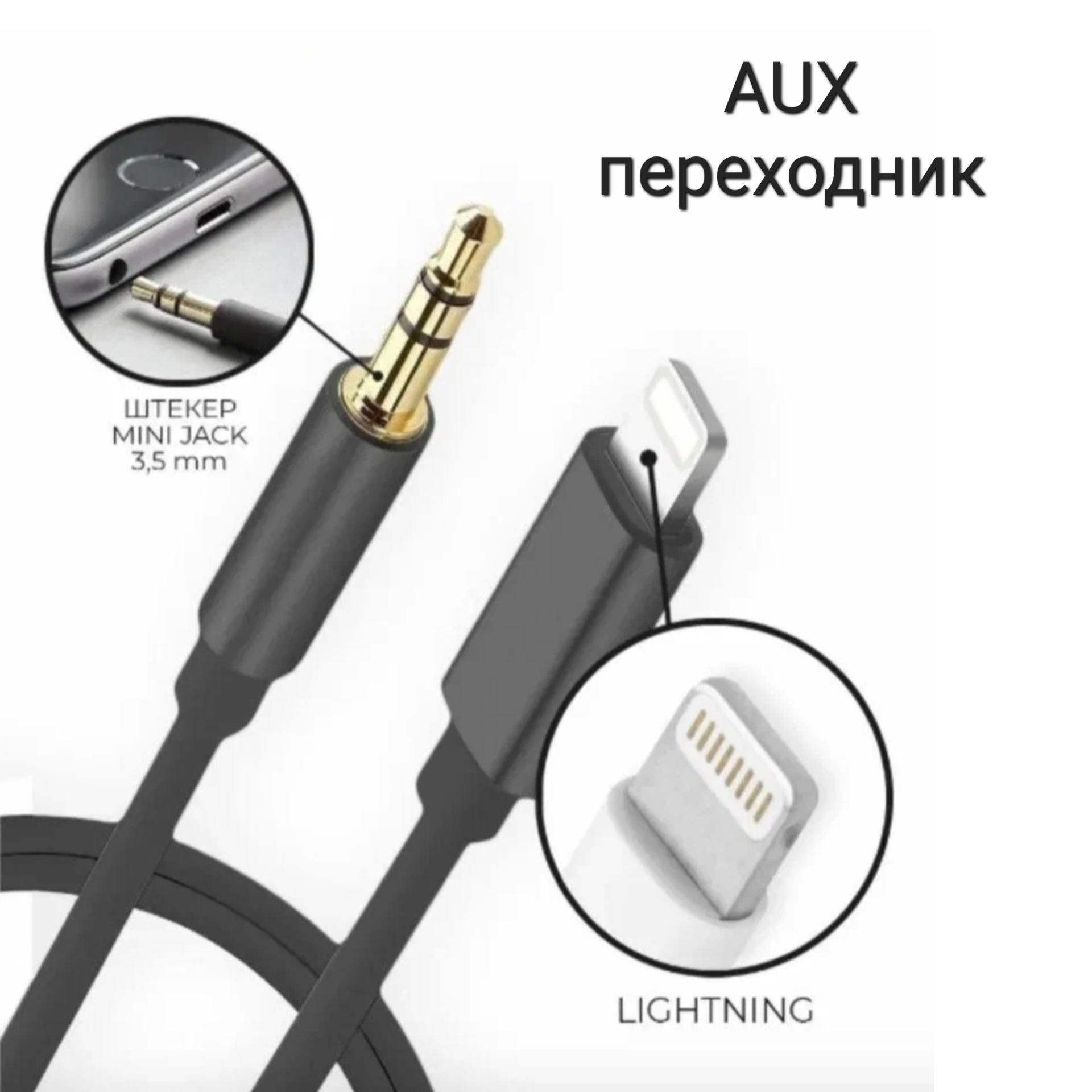 Кабель 3.5 мм, Apple Lightning perlir - купить по низкой цене в  интернет-магазине OZON (664380323)